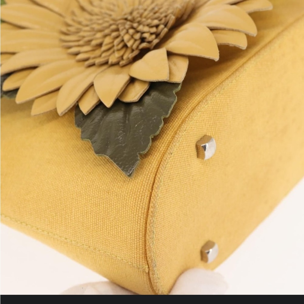 Salvatore Ferragamo Yellow Floral Appliqué Tote with Green Leaf Accents - Picture 9 of 16